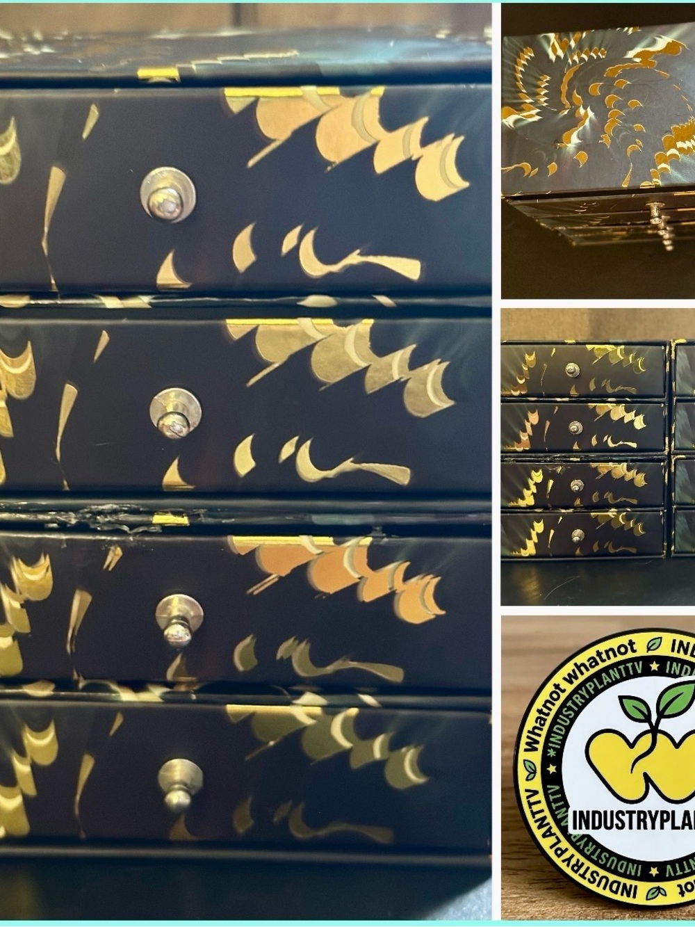 Vintage Black & Gold Chinoiserie 4-Drawer Jewelry Chest 🖤✨ by Industry Plant